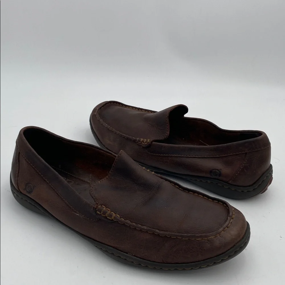 Born Dark Brown Leather Slip-On Loafers mens 8.5 slip on casual retro